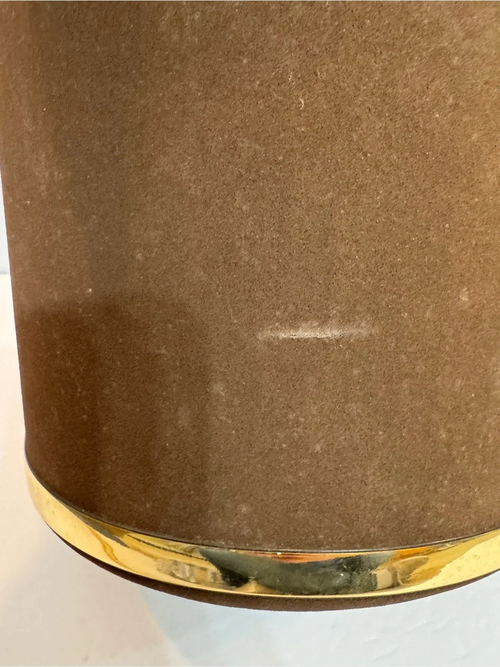 Ice bucket Vintage Retro Insulated Gold brown Suede plastic lining lucite handle